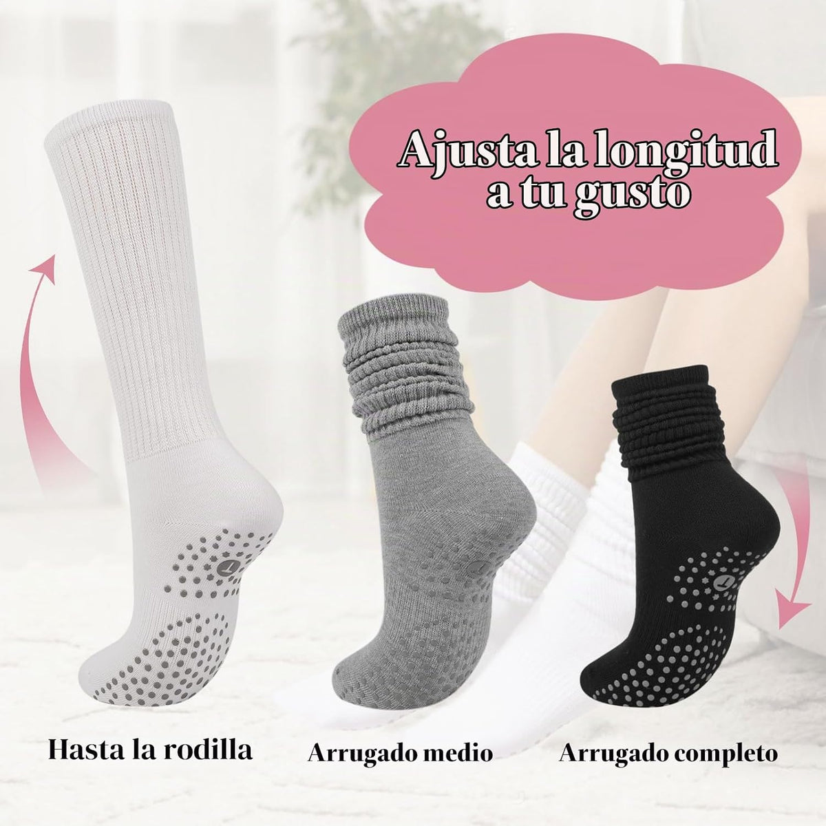 Calcetines de agarre para pilates para mujer, calcetines de yoga co...