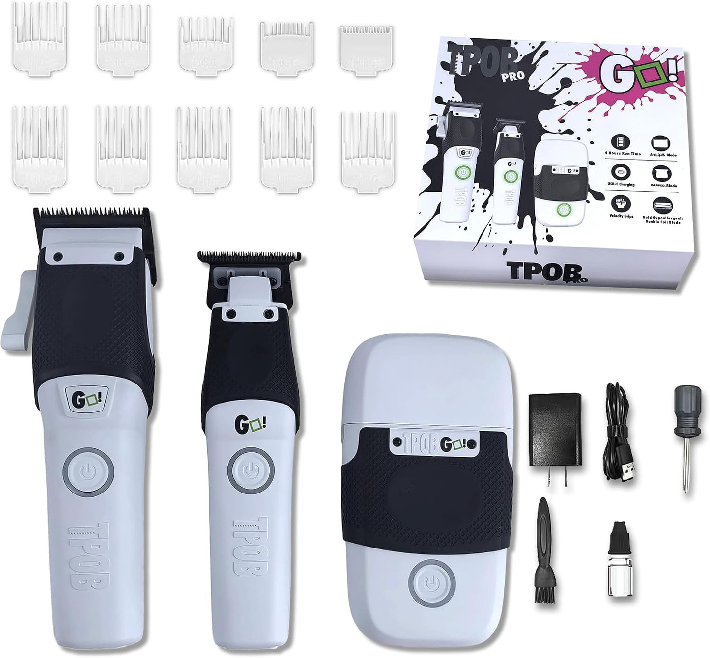 TPOB Profesional Barber Clippers Go White Edition Clipper Set de af...