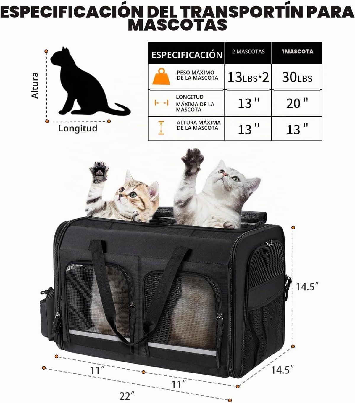 Groxkox Transportador de Gatos para 2 Gatos, Transportador Doble Pl...