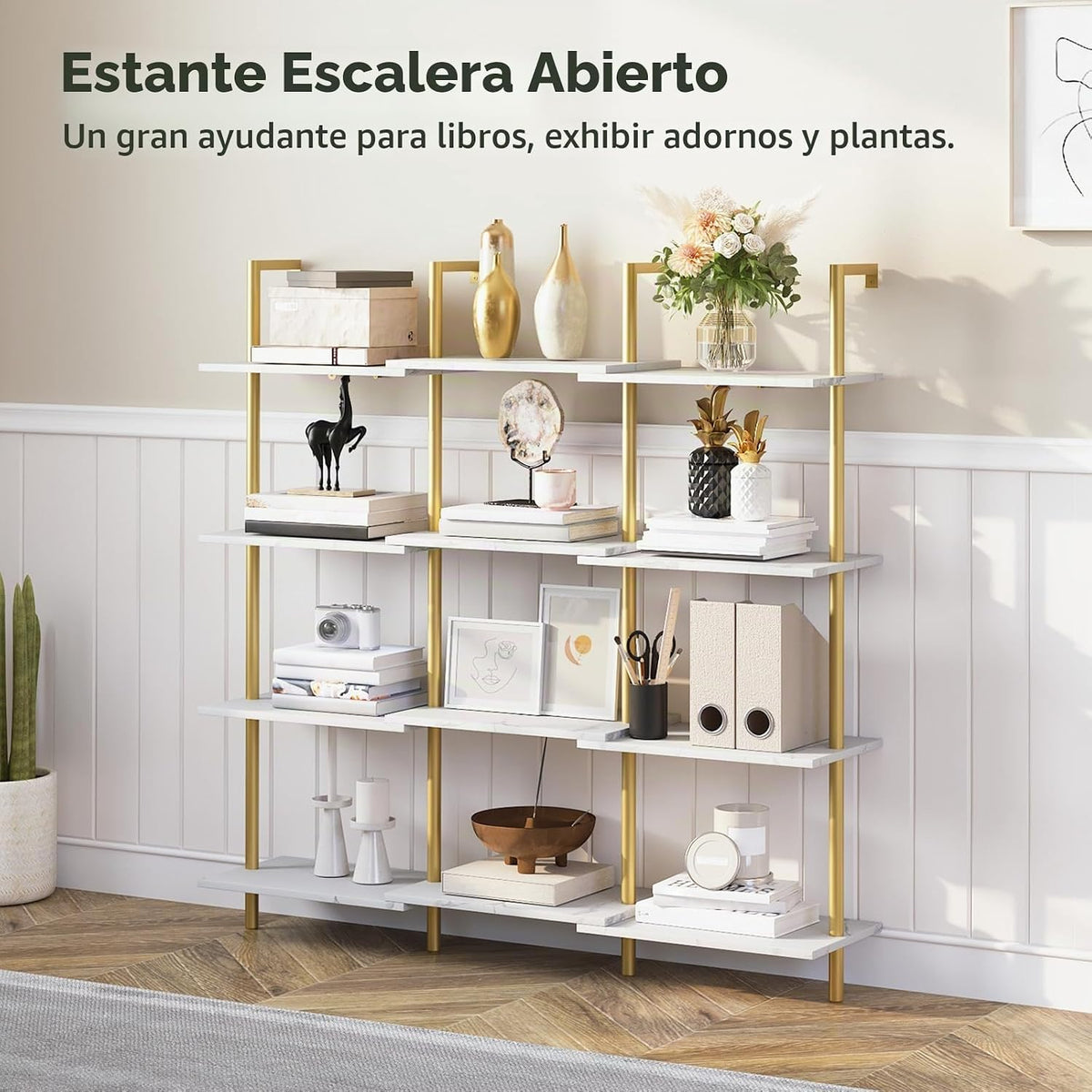 HOOBRO Estantería de escalera DIY, estantería de pared montada en l...