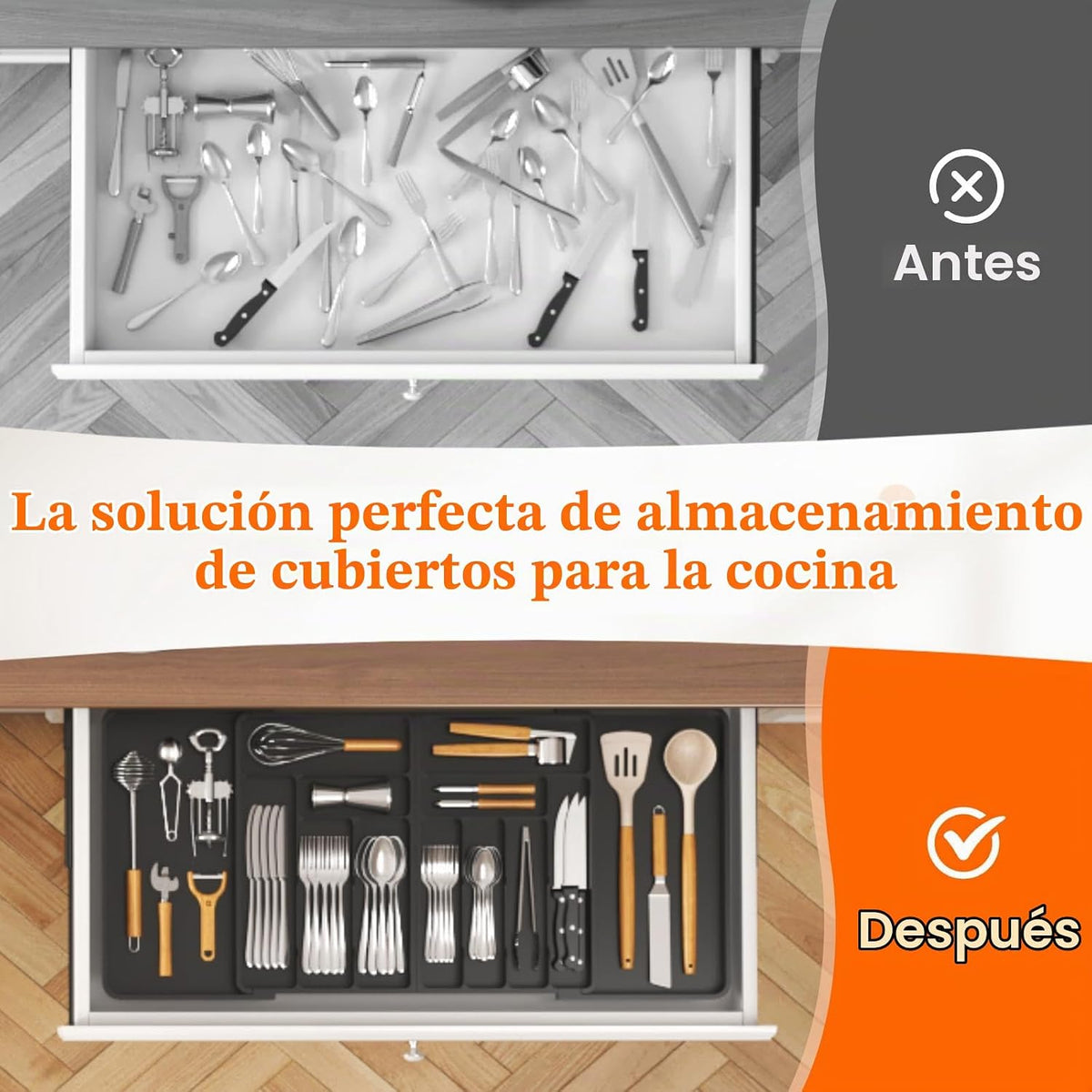Lifewit Organizador grande de cubiertos para cajón, expandible de 2...