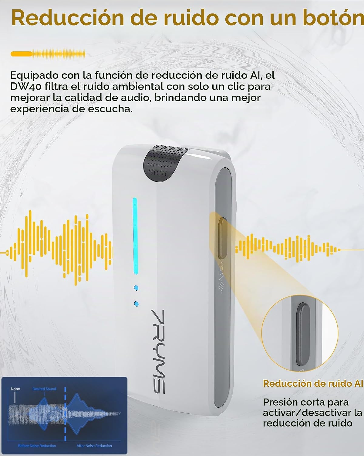 Micrófono Lavalier inalámbrico 7RYMS iRay DW40 de 4 canales con can...