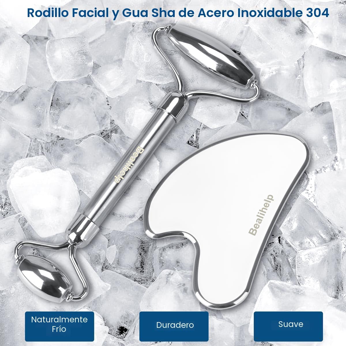 Bealihelp Rodillo Facial y Gua Sha, Rodillo Facial de Acero Inoxida...