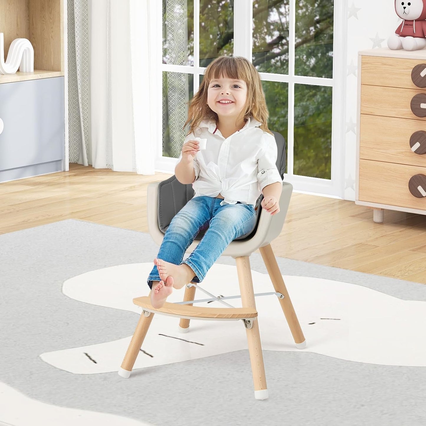 BABY JOY Silla alta para bebé, trona convertible 3 en 1 de madera p...