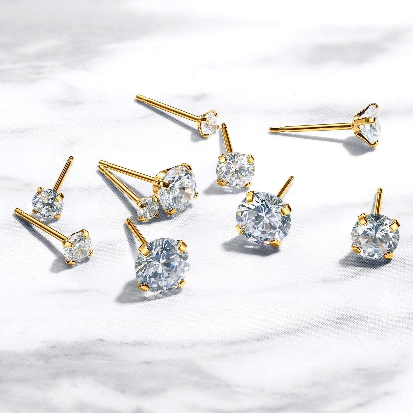 Aretes de tuerca de Kainier para mujer, chapados en oro de 14 quila...