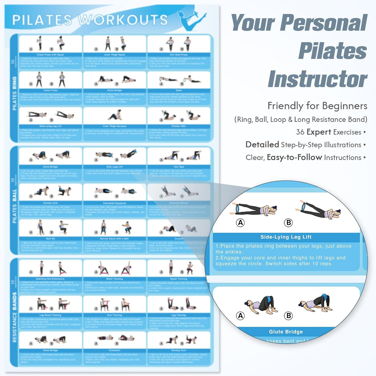 GINMIC Kit de pilates, equipo de pilates para entrenamientos en cas...