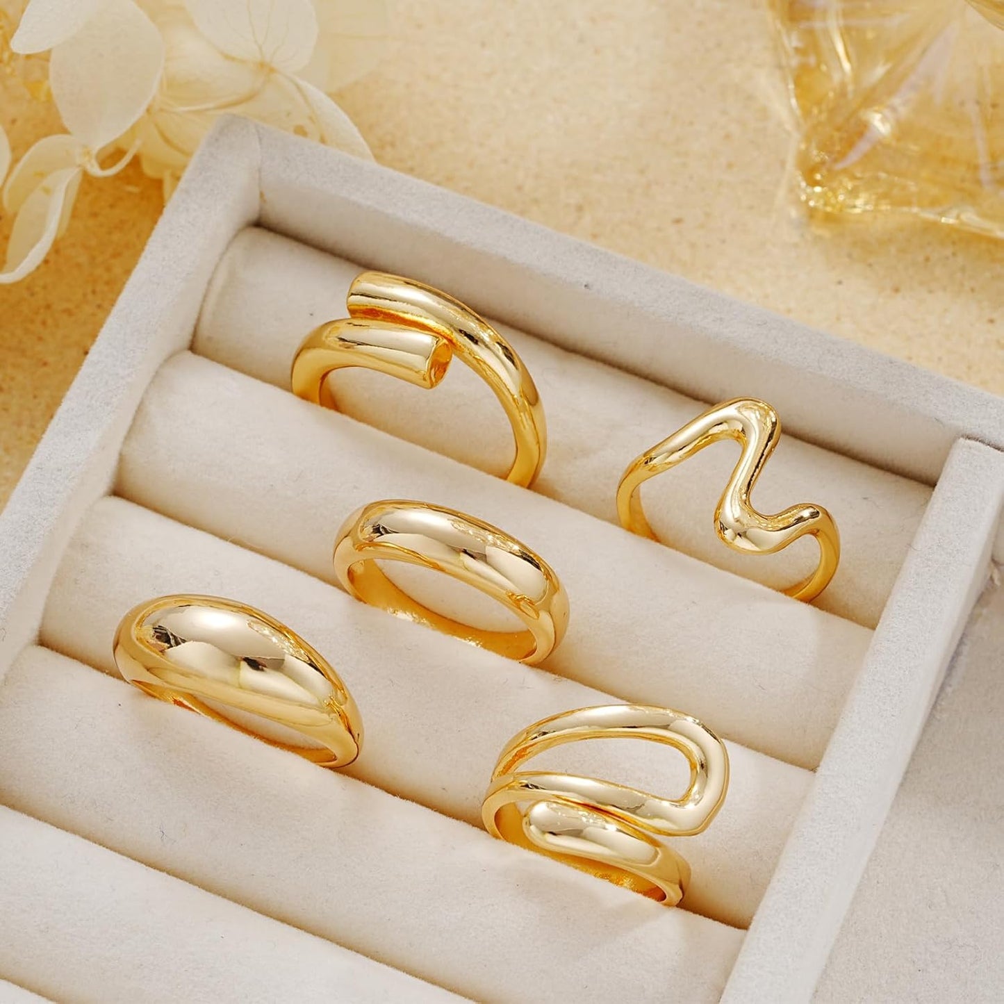 YEEZII Anillos Gruesos de Oro para Mujer Sin Deslustre, Anillo de P...