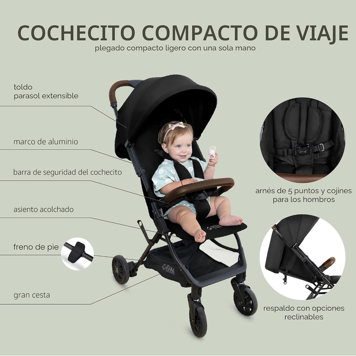 Cochecito de viaje ligero para bebés y niños pequeños - Cochecito f...