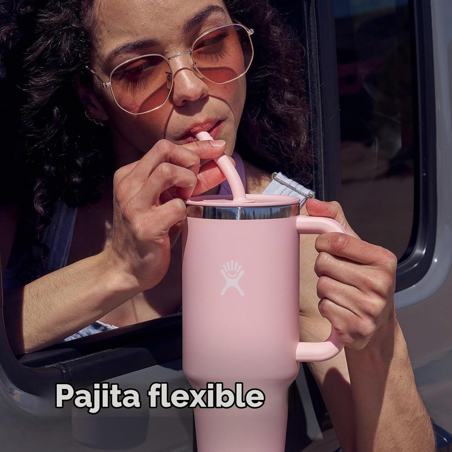 Hydro Flask Vaso de viaje con asa, tapa y pajita, acero inoxidable...