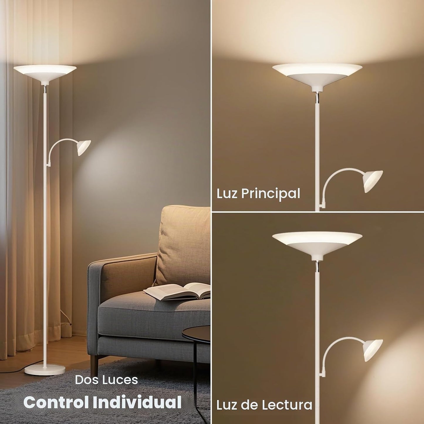 SIBRILLE Lámpara de pie mejorada de 2 luces - Lámpara de pie regula...