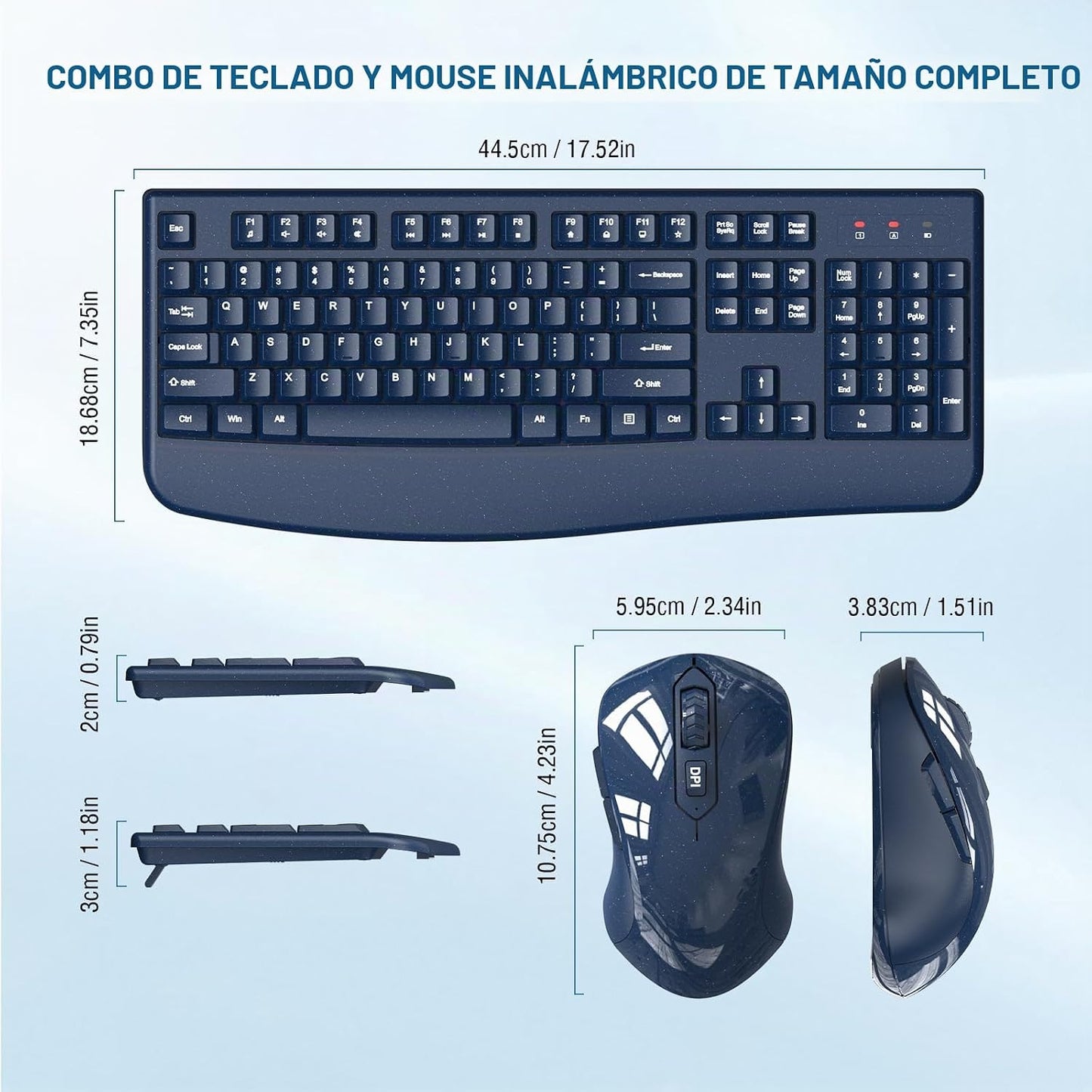 Combo de teclado y mouse inalámbricos de tamaño completo 2.4 GHz co...