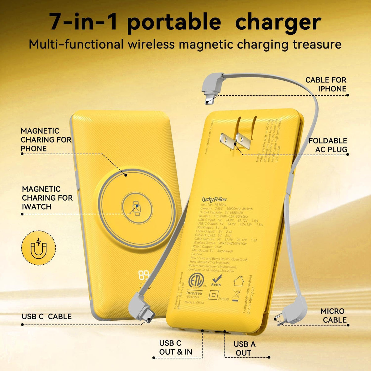 LUCKYFELLOW Cargador portátil magnético de 10000 mAh para iWatch y...