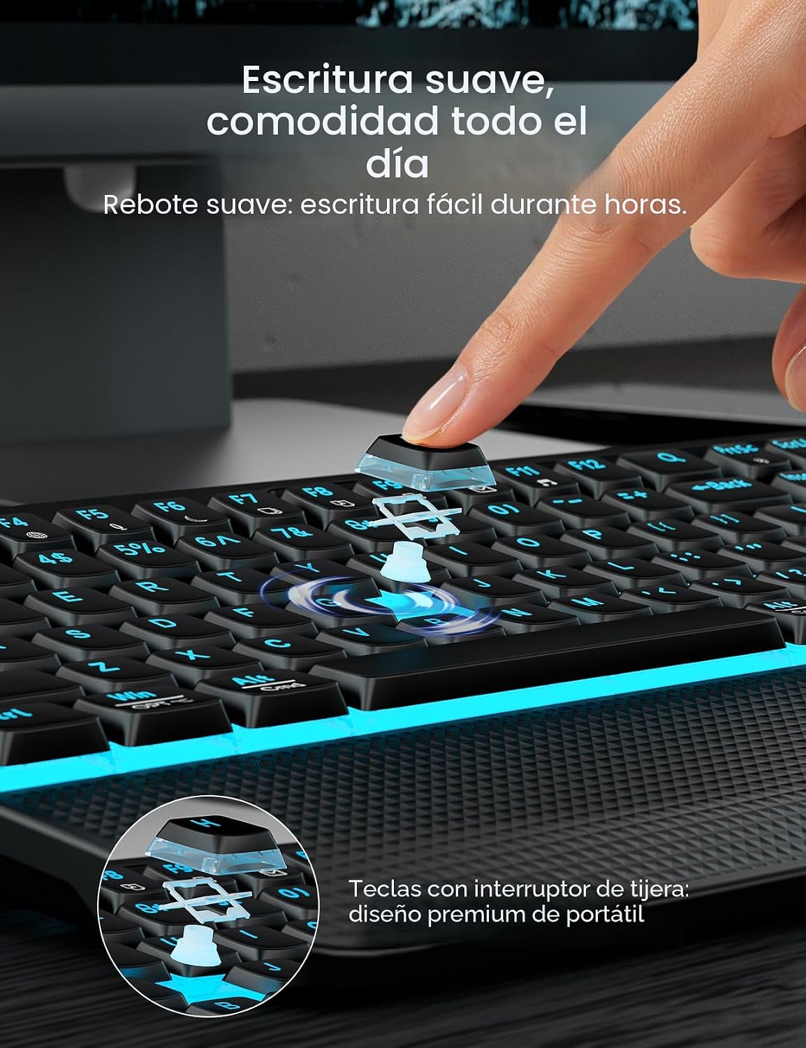 SABLUTE Combo de teclado y mouse inalámbricos retroiluminados, sile...