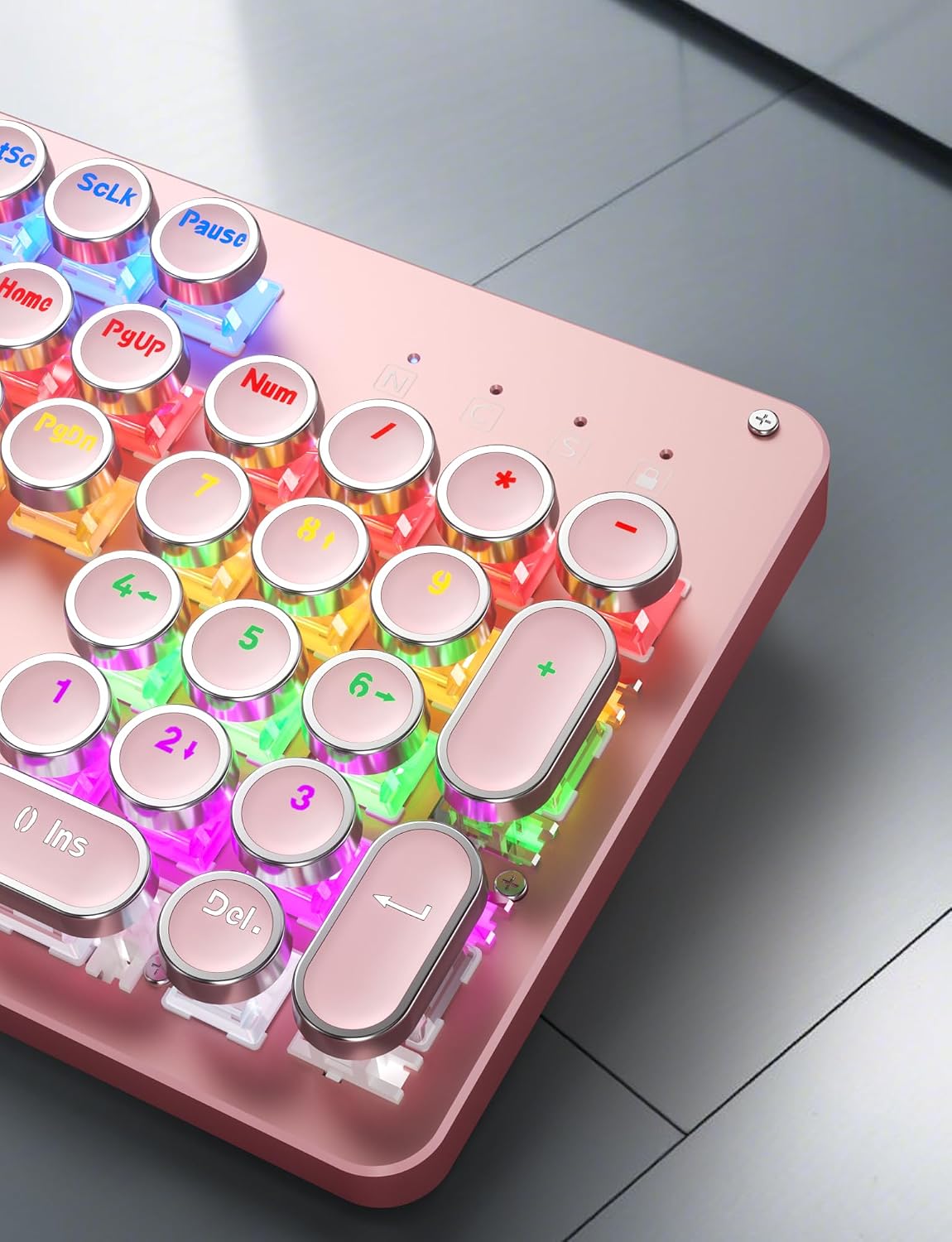 Bevewlpol Combo de teclado mecánico y mouse rosa para juegos, tecla...