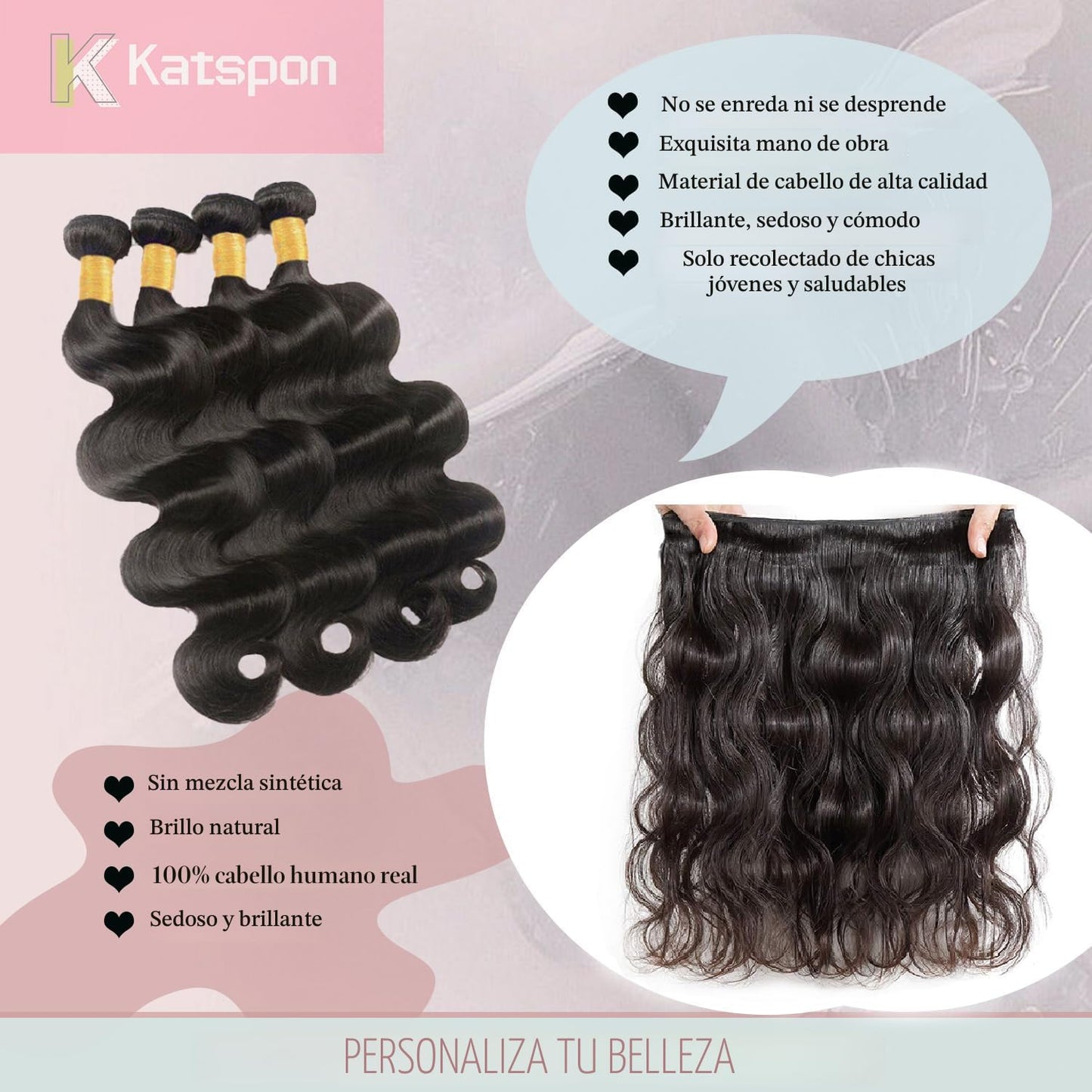 Katspon Manojos de cabello humano 12A de 20, 22, 24, 26 pulgadas, o...