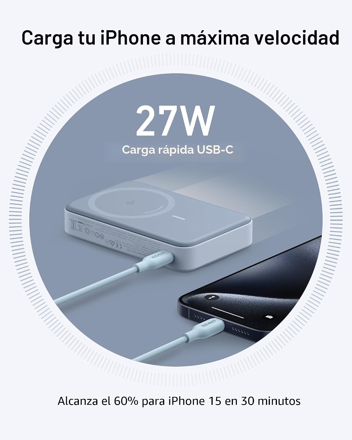 Anker MagGo Power Bank, Cargador portátil compatible con MagSafe ce...