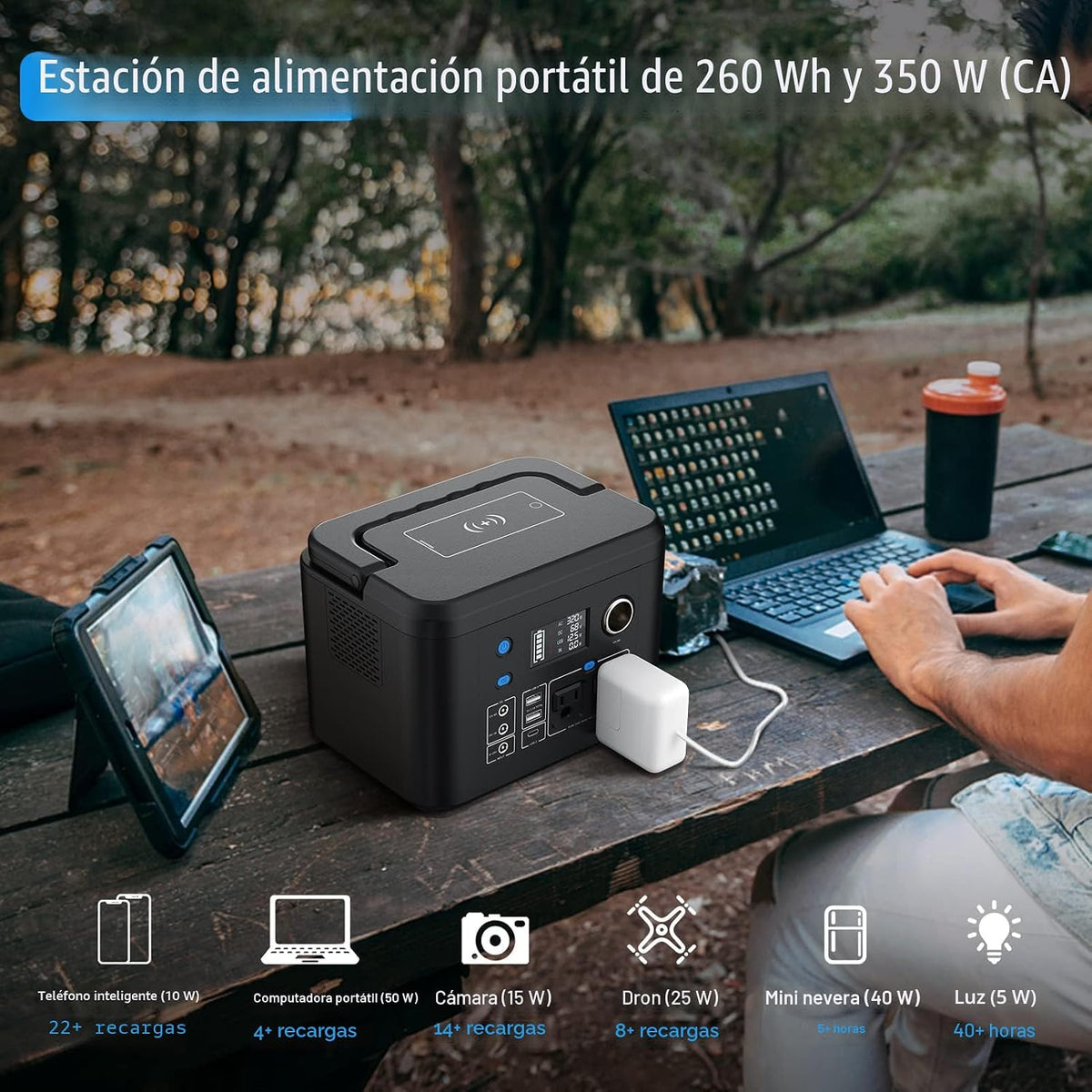 central eléctrica portátil 350W, generador solar del litio 260Wh pa...
