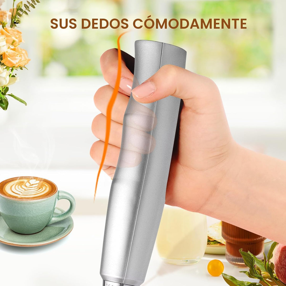 YUSWKO Varita espumadora de leche de mano para café, batidor eléctr...