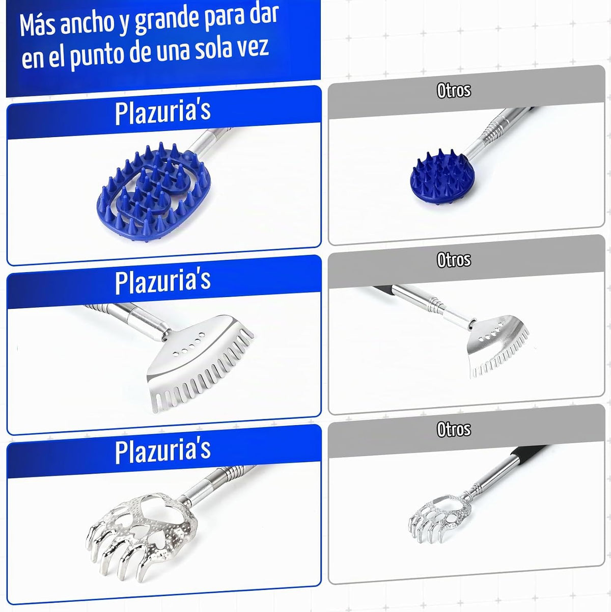 Plazuria Rascador de Espalda Extragrande con Masajeador con 3 Cabez...