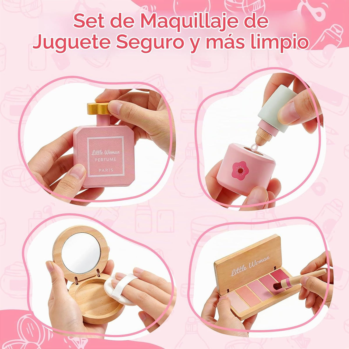Treasdamic - Juego de juguetes de maquillaje de madera para niñas,...