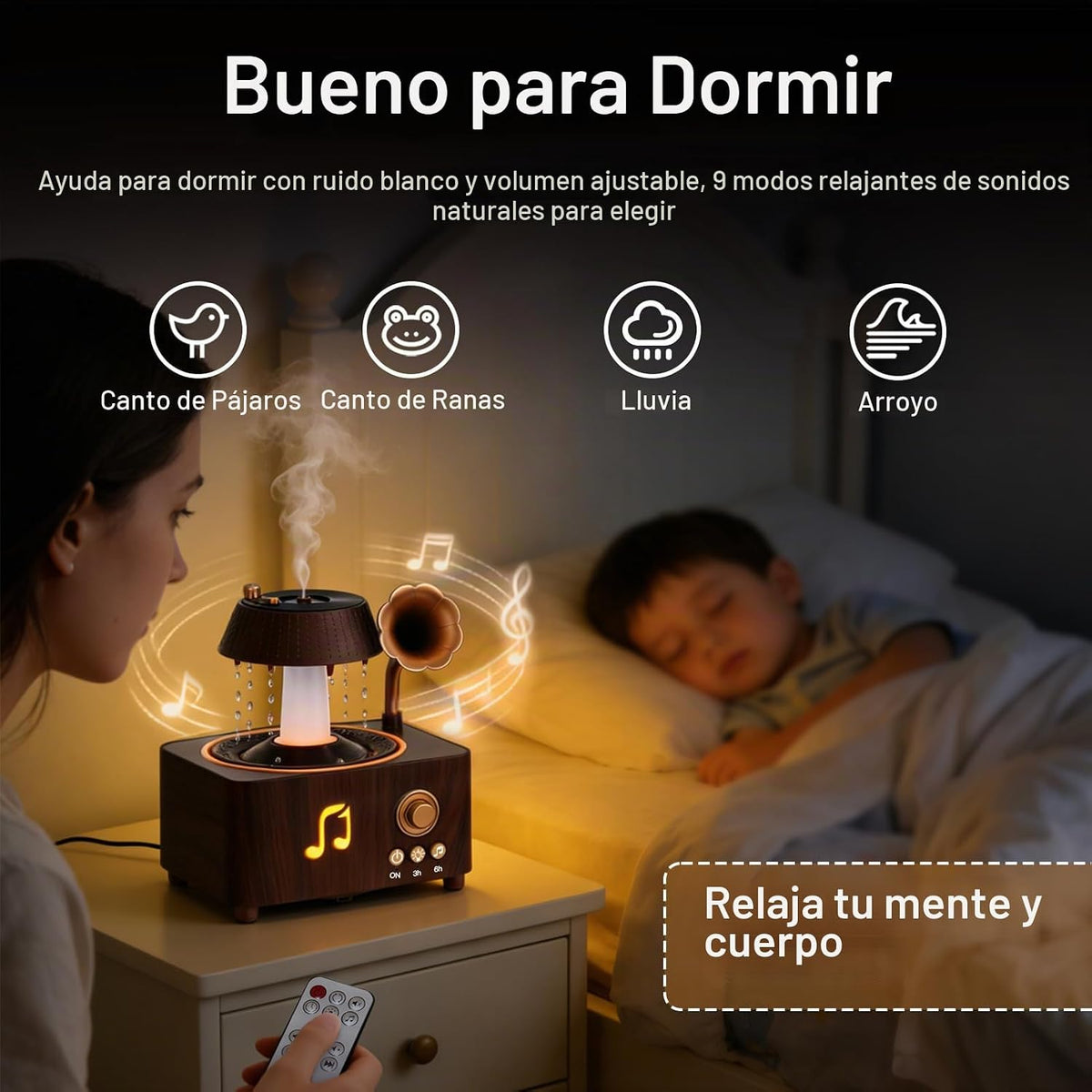 Morbou - Difusor de aroma de gotas de lluvia con ruido blanco, difu...