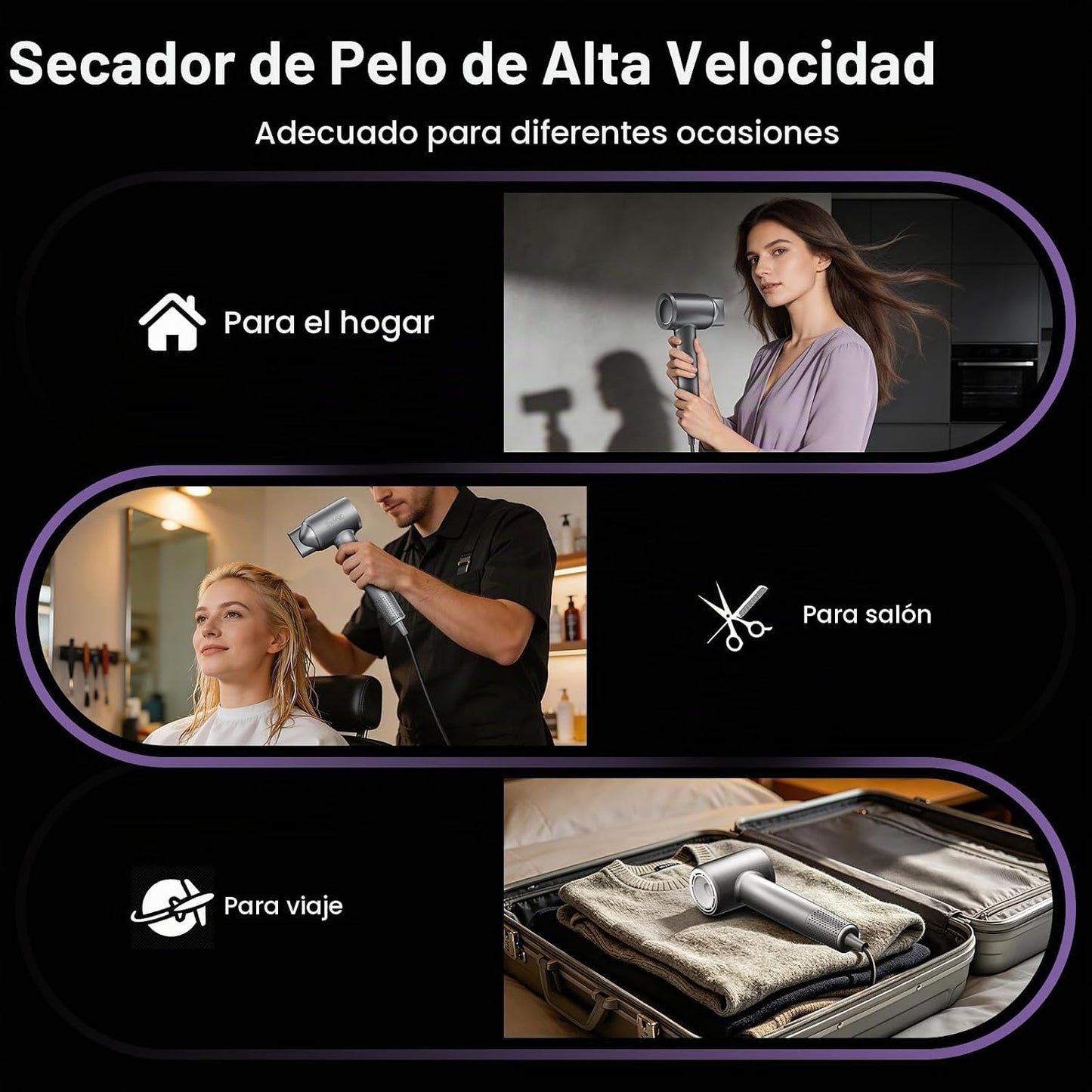 Secador de pelo de alta velocidad, 160,000 RPM sin escobillas con d...