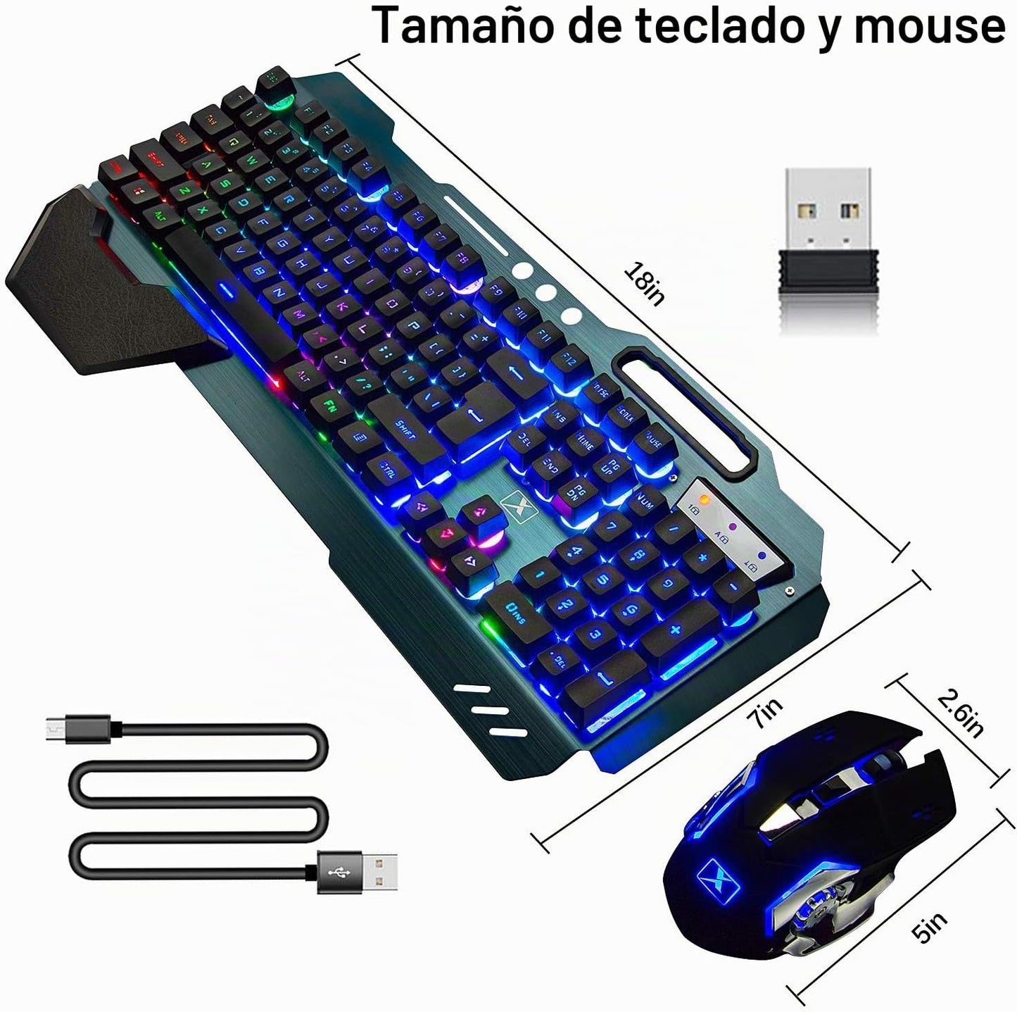Teclado y mouse inalámbricos, juego de ratón y teclado recargables...