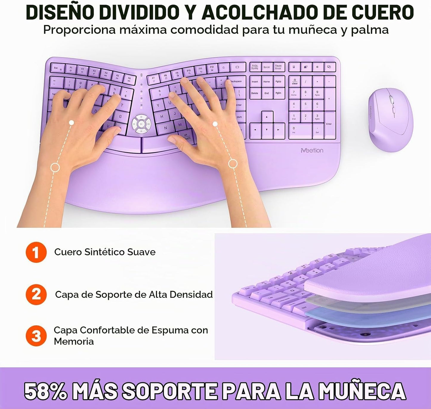 MEETION Combo ergonómico de teclado y mouse, teclado dividido inalá...