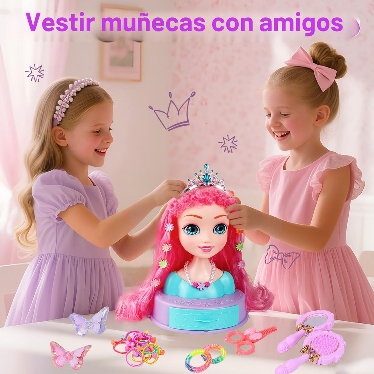 Kryonixty Cabeza de muñeca 4 en 1 para peinar el cabello para niños...