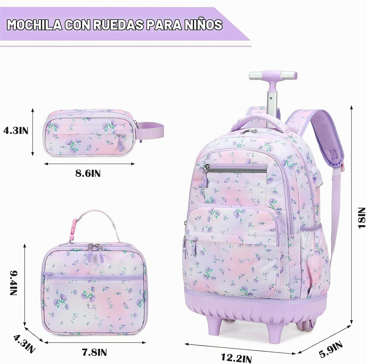 ACESAK Mochila con ruedas para niñas, mochila escolar con ruedas en...