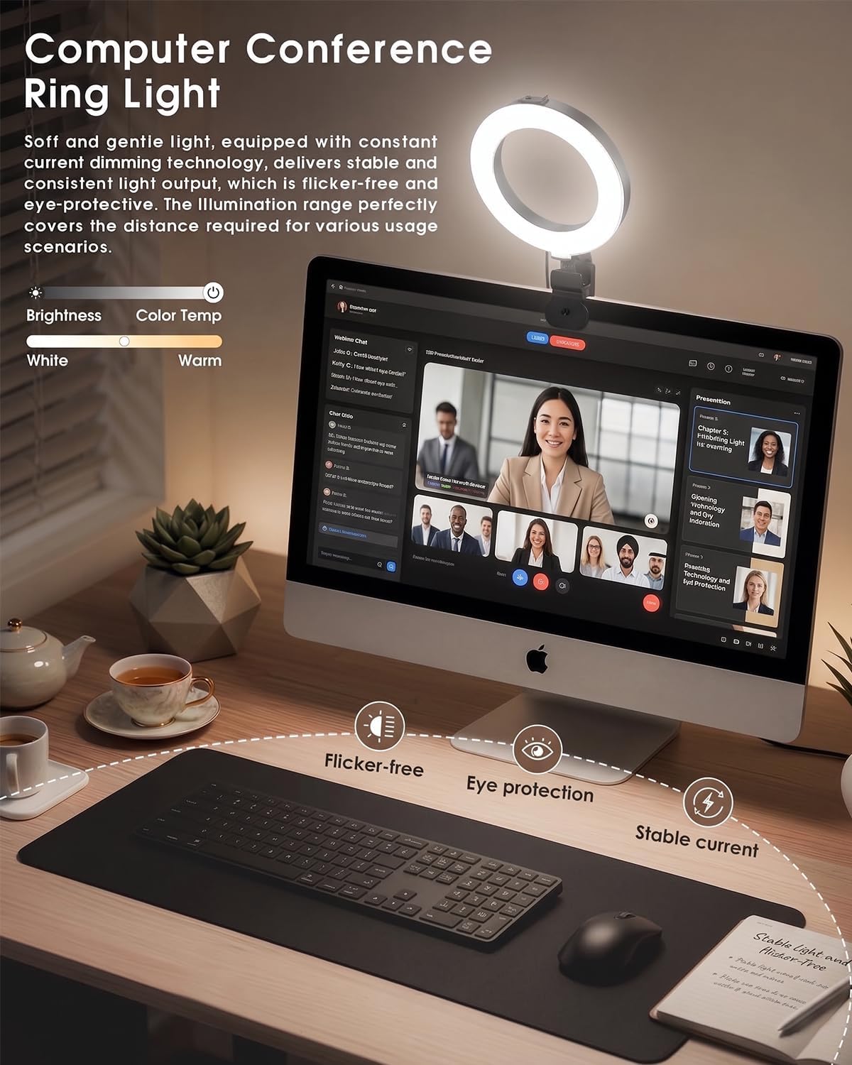 Anillo de luz para videoconferencia de computadora - Luz de cámara...