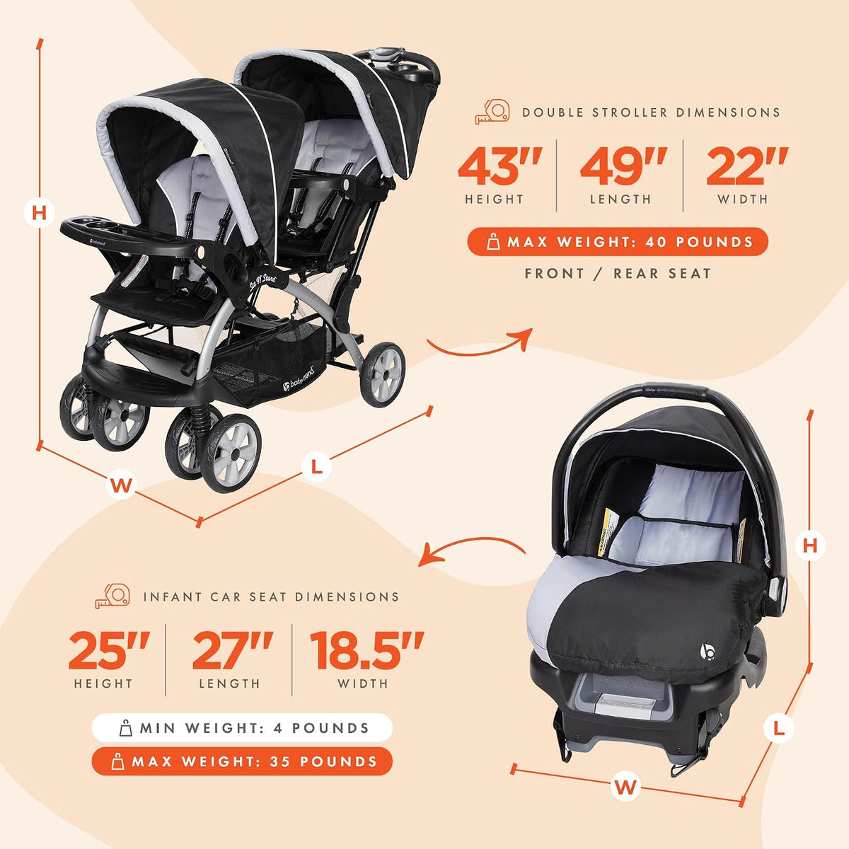 Baby Trend Conjunto de cochecito y asiento de coche para bebé y niñ...