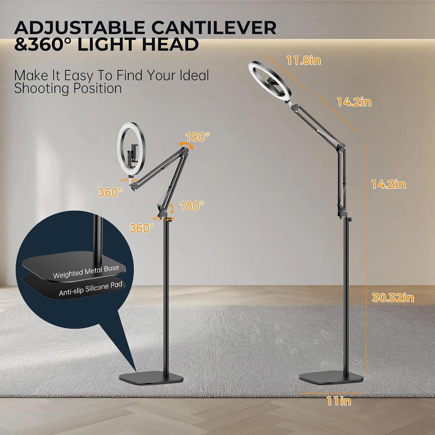 Anillo de luz de 10 pulgadas con trípode para iPhone, soporte de cá...