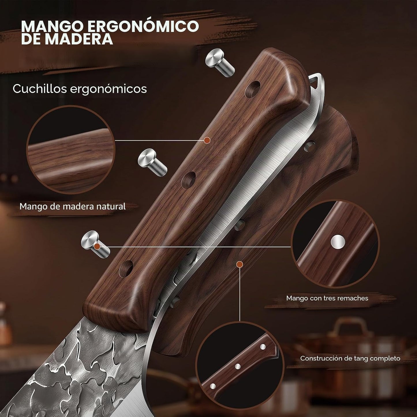MDHAND Juego de cuchillos de carnicero, juego de cuchillos de chef...