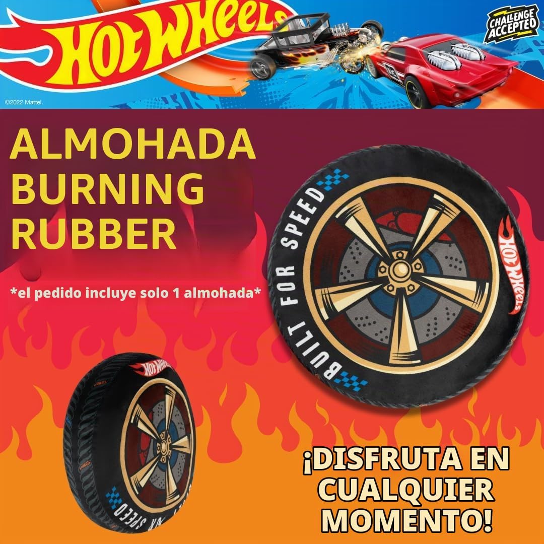 Hot Wheels - Almohada decorativa de felpa para neumáticos de carrer...