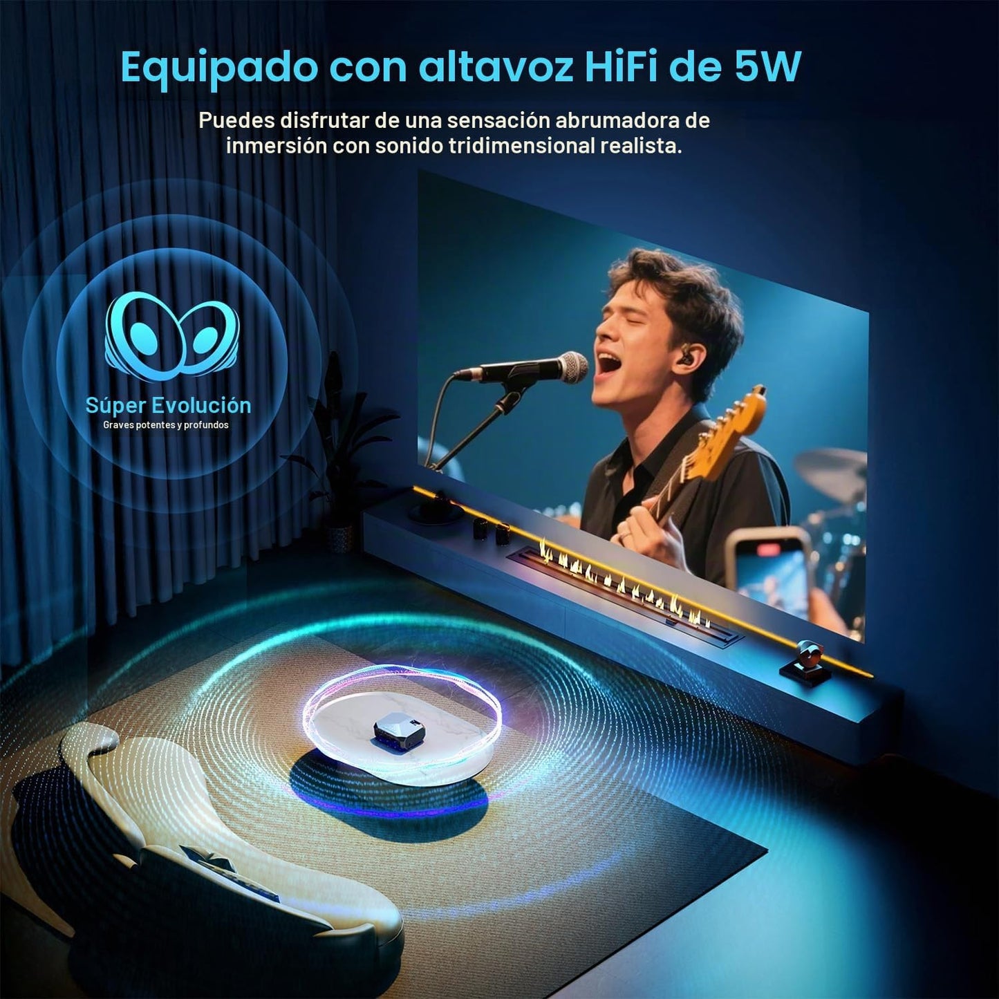 [Compatible con Netflix\/alto brillo] Proyector inteligente con WiF...