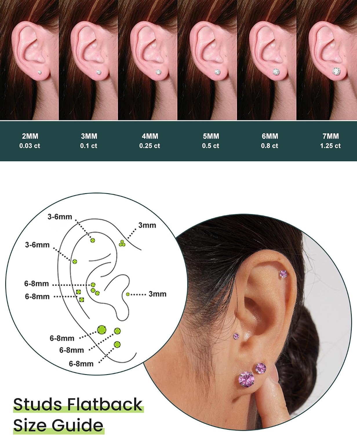 Juego de 6 pares de aretes, aretes hipoalergénicos de circonita cúb...