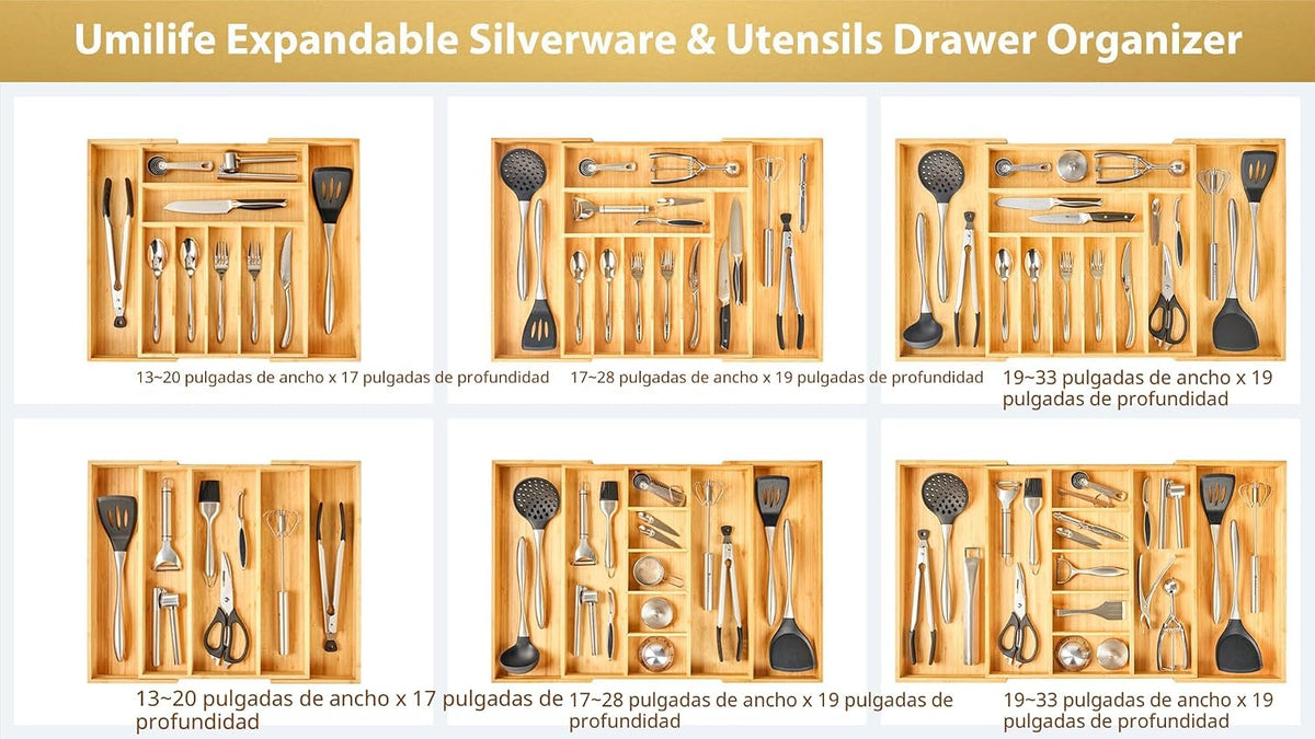 Umilife - Organizador de cajones de cocina grande y expandible para...