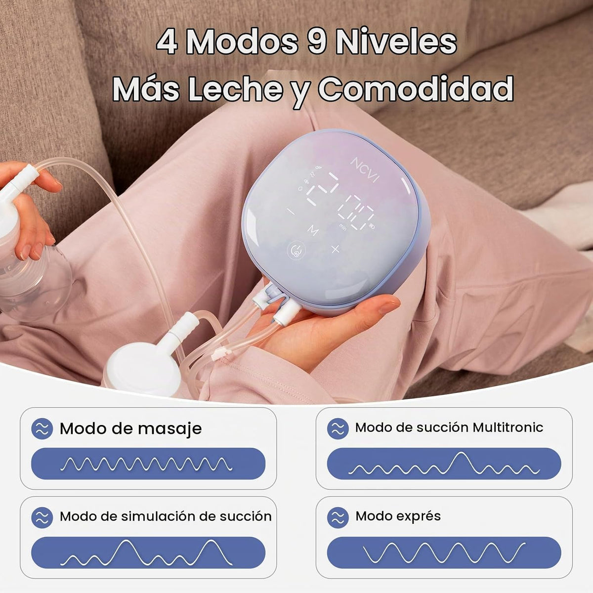 Extractor de leche eléctrico doble NCVI, 4 modos 9 niveles, succión...