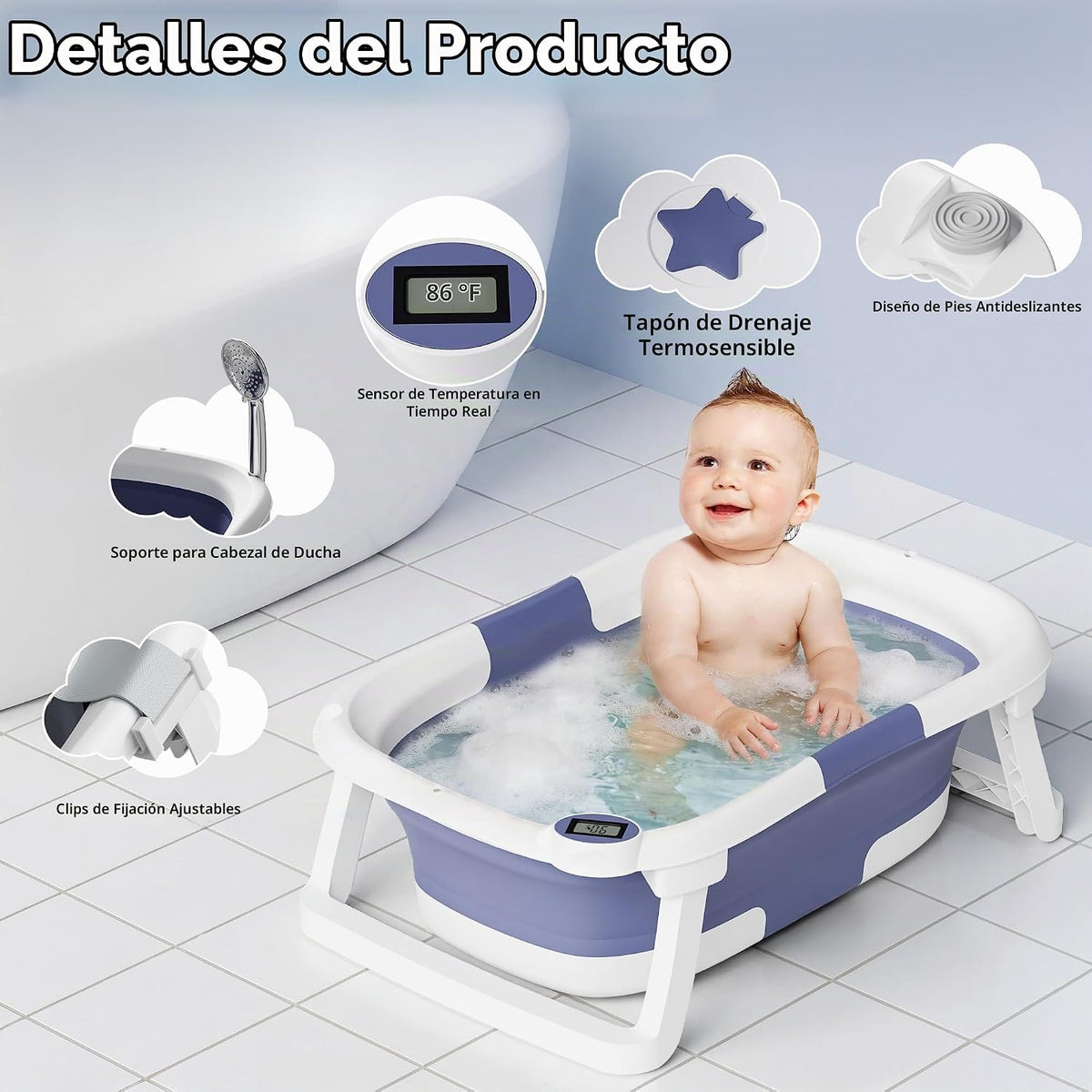 iBabyMax Bañera plegable para recién nacidos a niños pequeños, bañe...