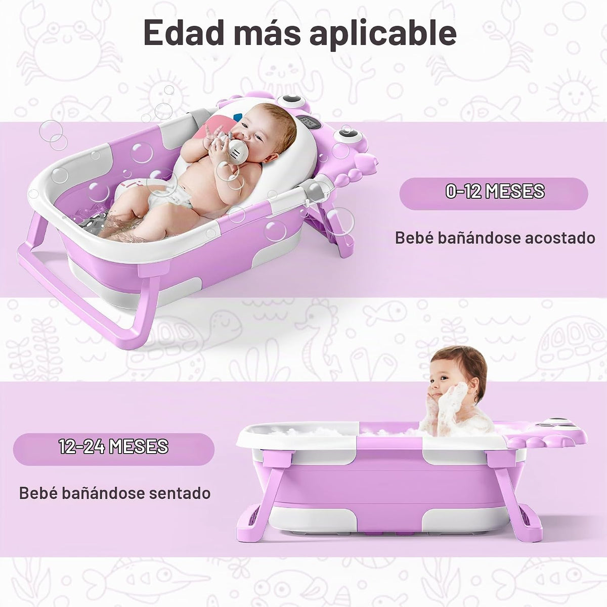 Bañera plegable para bebés para recién nacidos con termómetro y coj...