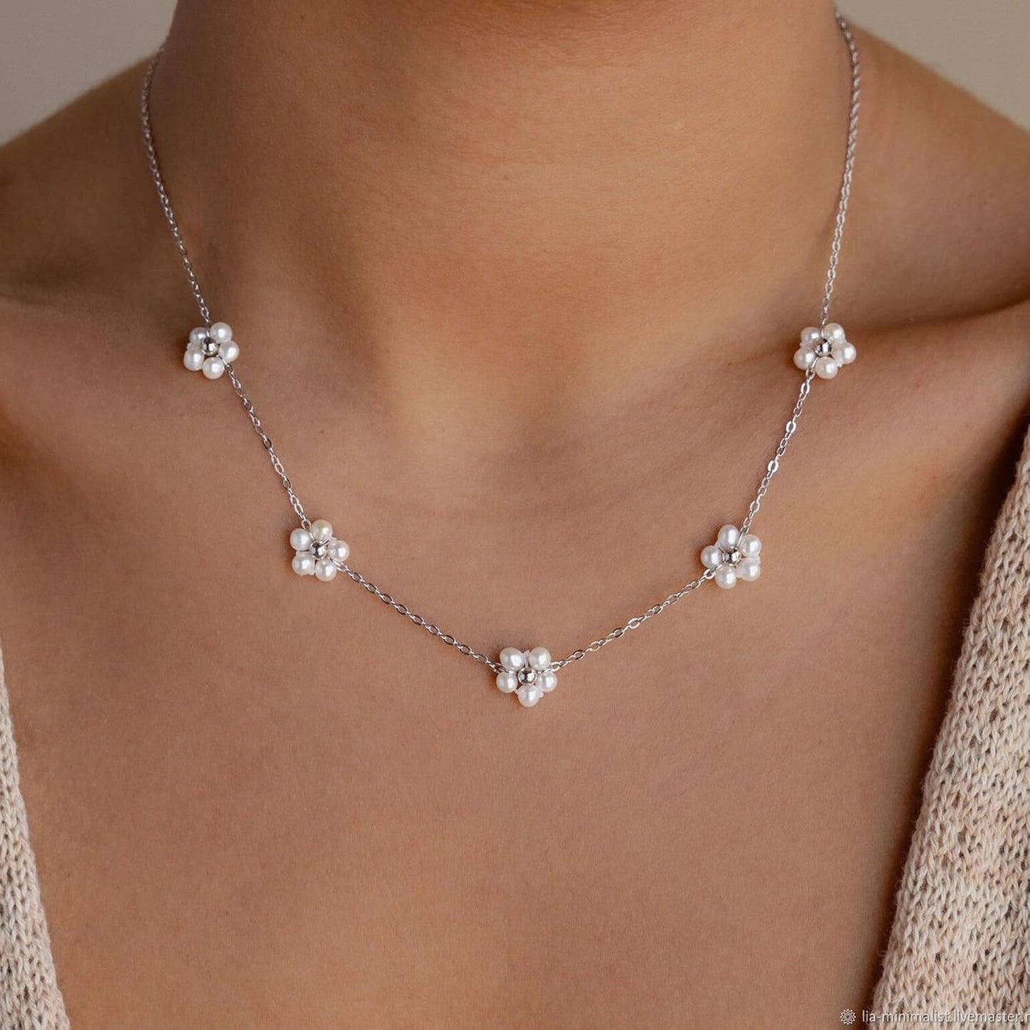 SmileBelle Collares de perlas, gargantilla de perlas de margarita p...
