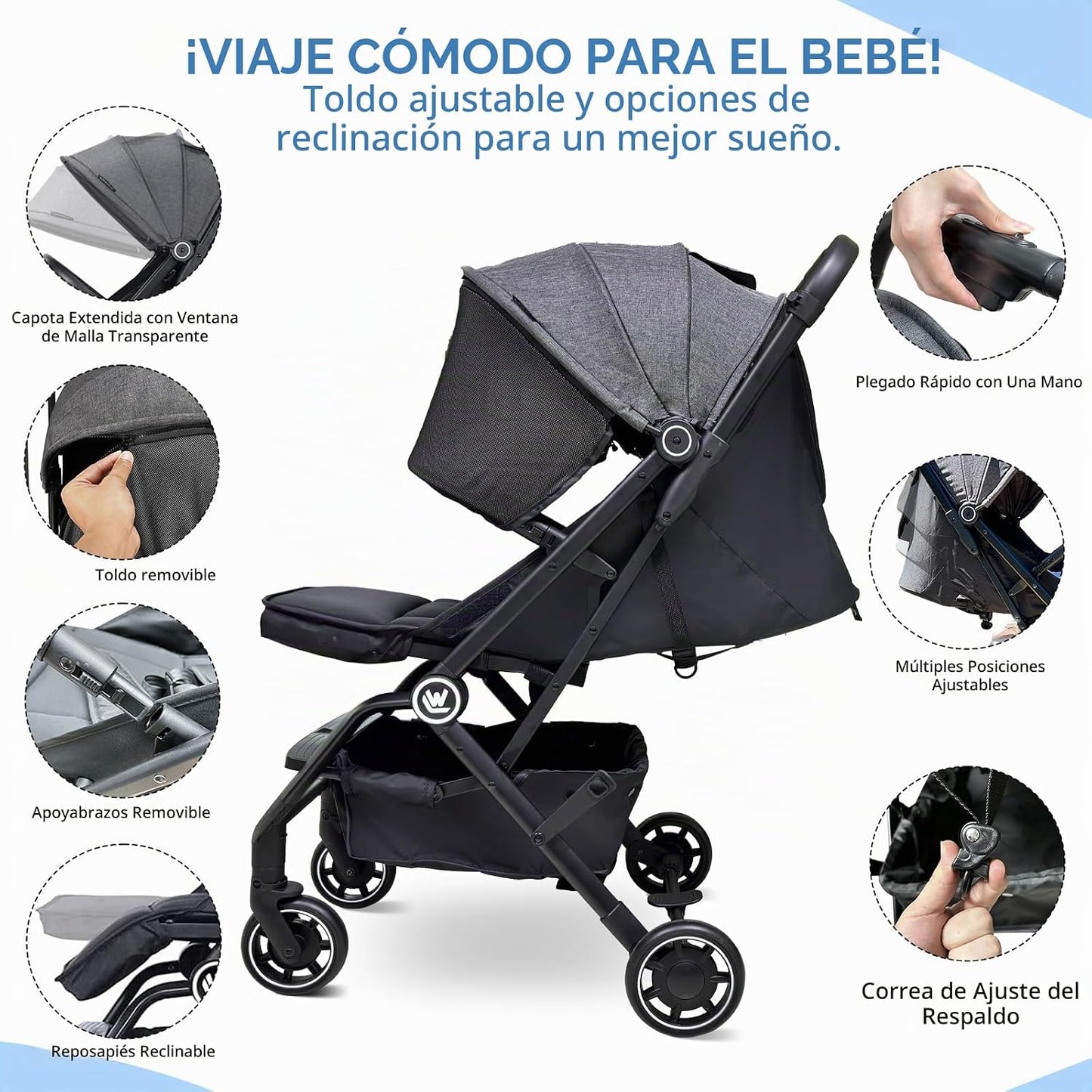 Rollingsurfer - Cochecito de bebé ligero para avión, cochecito de v...