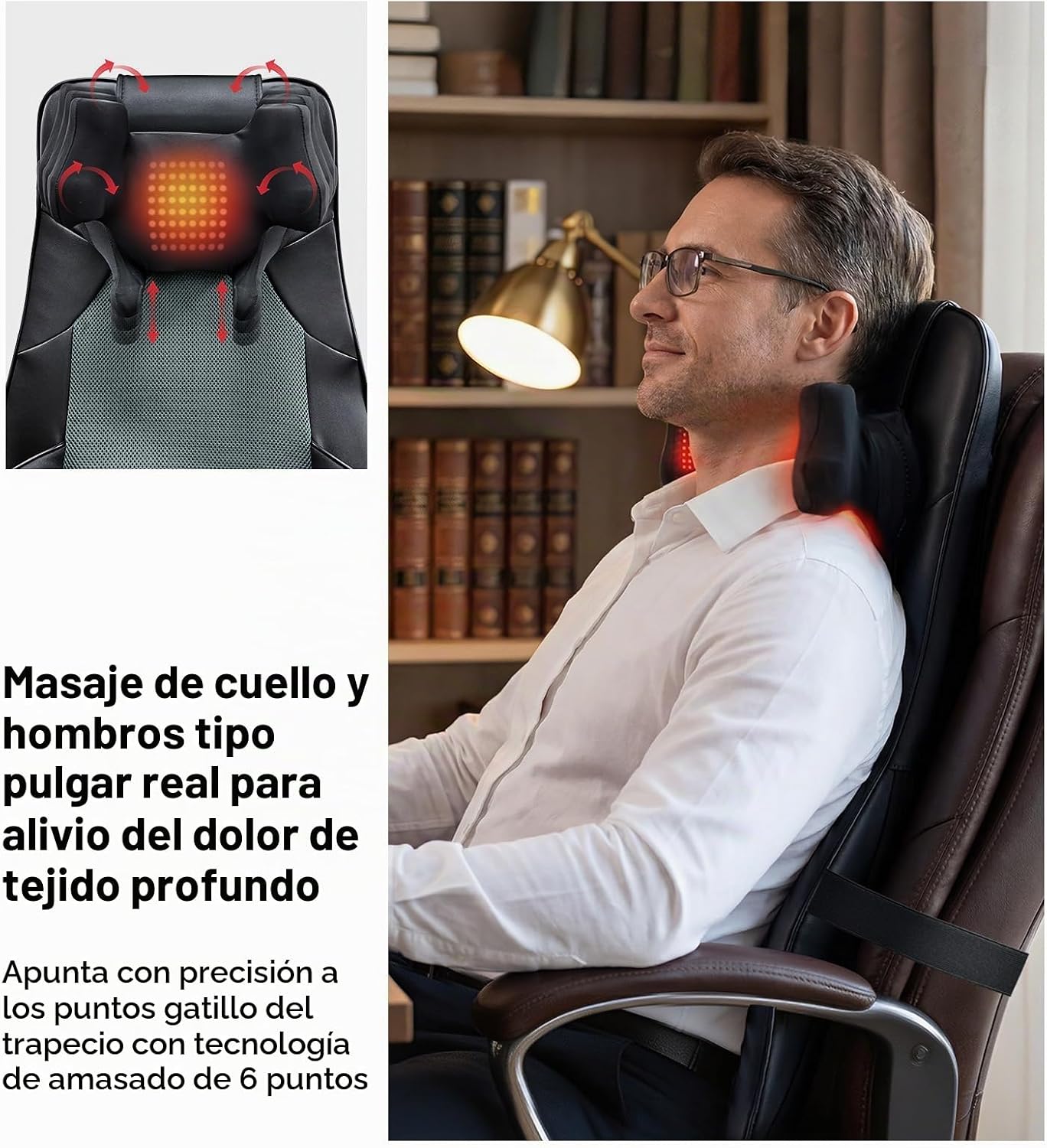 Shiatsu Masajeador de cuello y espalda para silla con calor, 2 cabe...