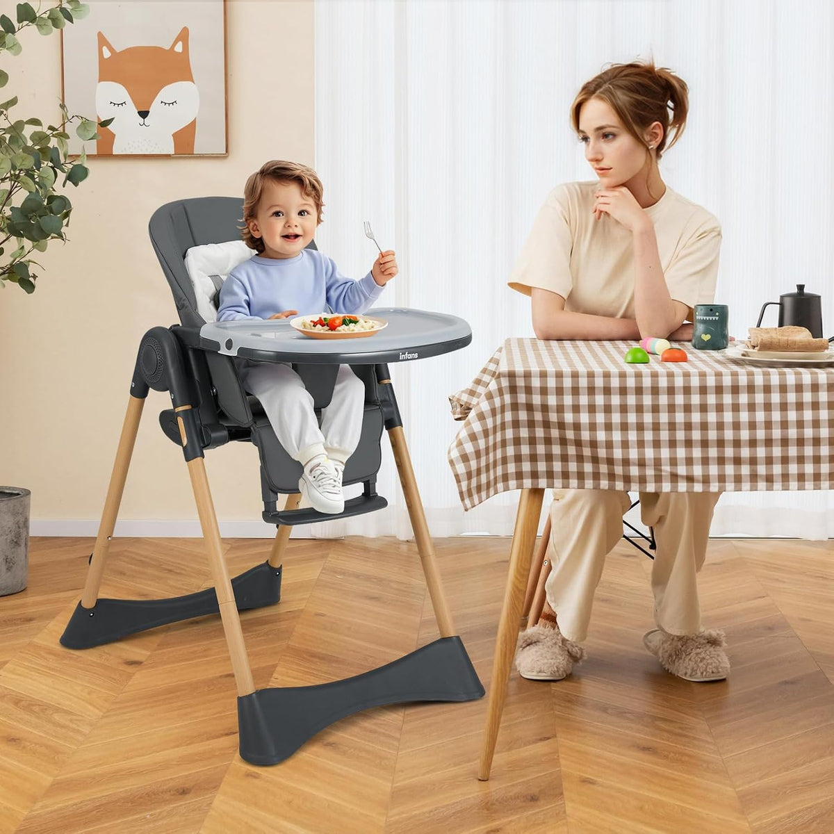 INFANS Silla alta para bebé, sillas altas para bebés y niños pequeñ...