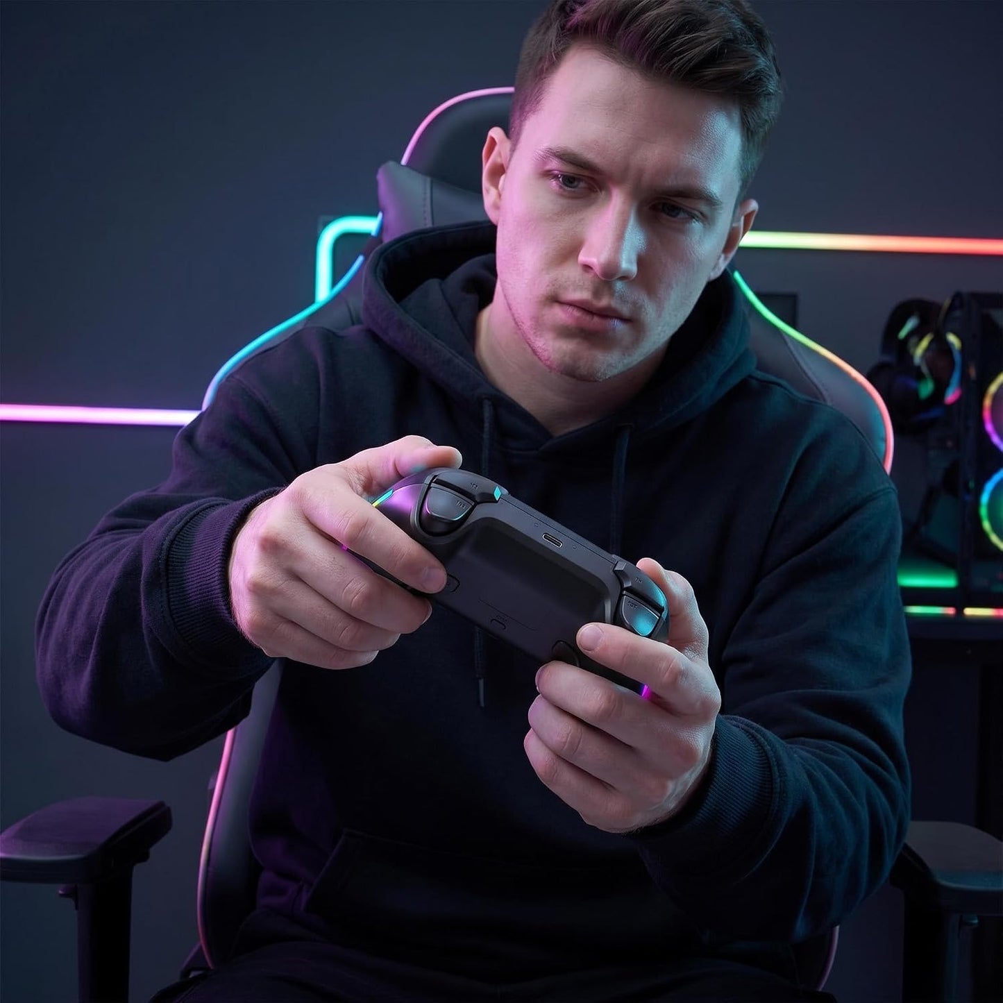 Controlador inalámbrico ZWYSYMX para PS5, efecto de luz RGB, joysti...