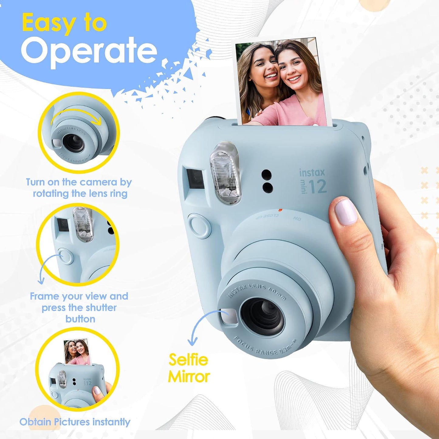 Fujifilm Instax Mini 12 Instant Camera Blossom Pink y 60 hojas de p...
