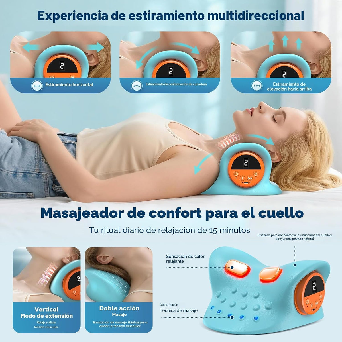 Smedz Masajeador de cuello portátil 2026 con calor, almohada de tra...