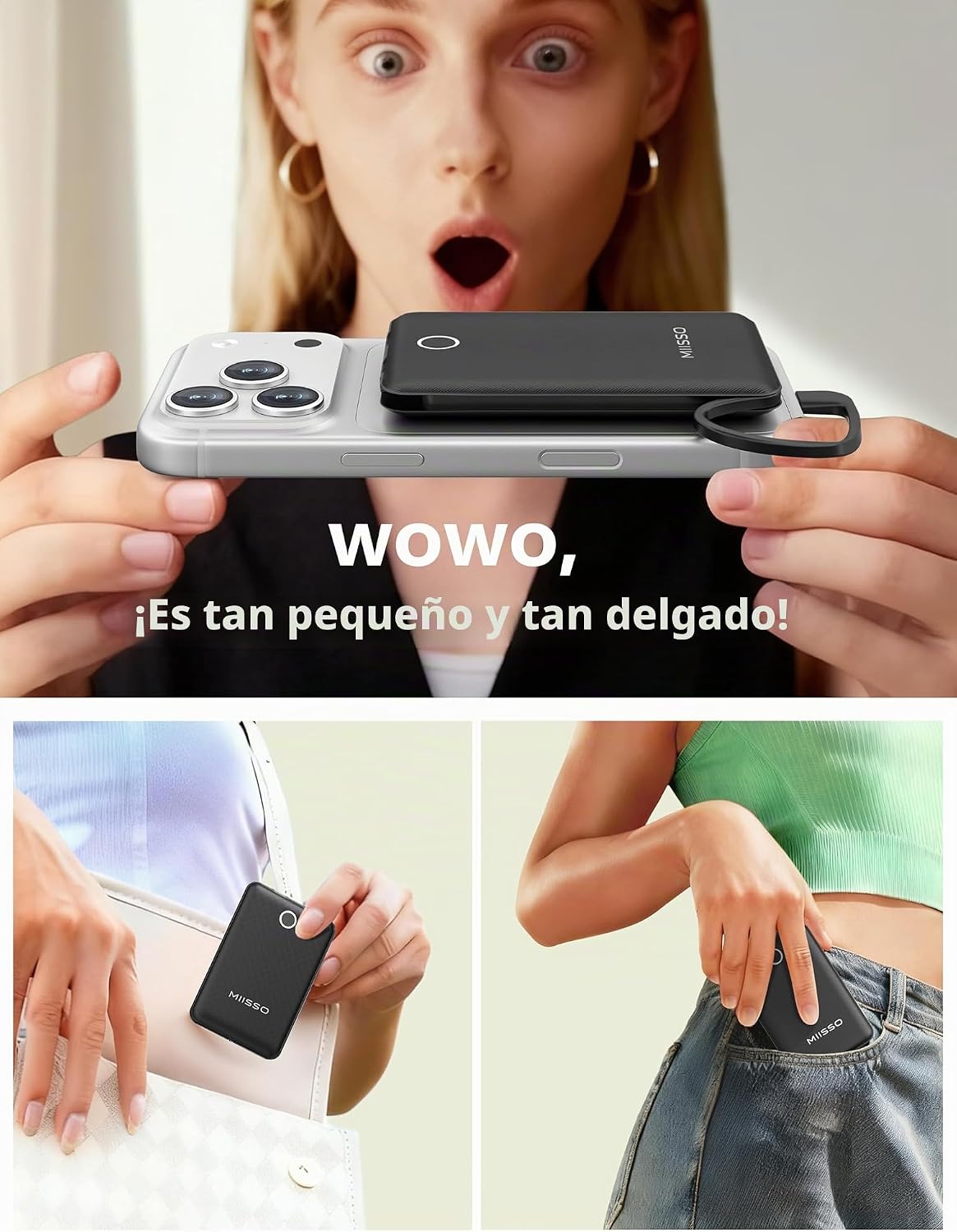 Mini cargador portátil de 10000mAh con cable integrado, banco de en...