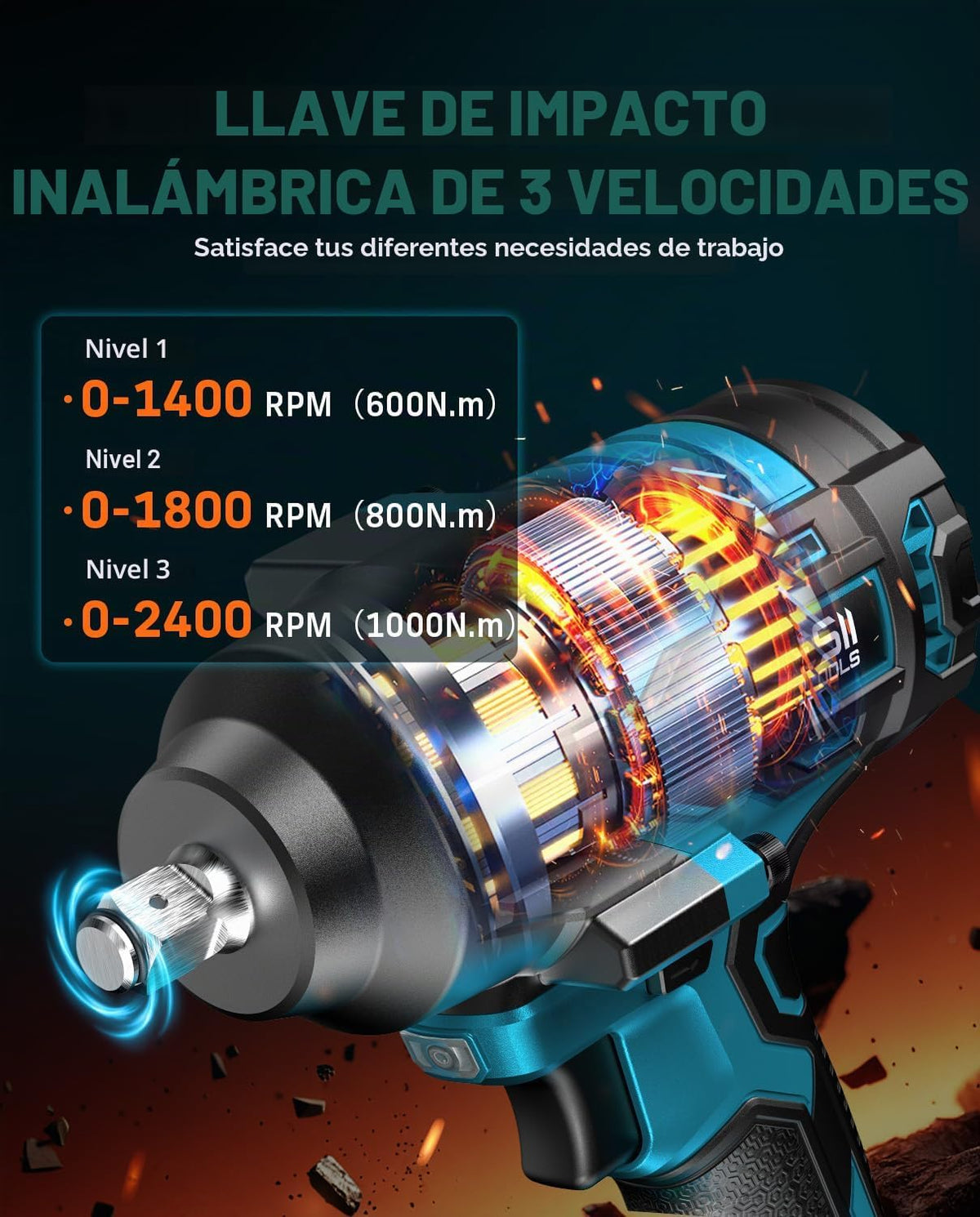 Seesii Llave de impacto de 1000 N.m (738 pies-libras) y 46 piezas d...